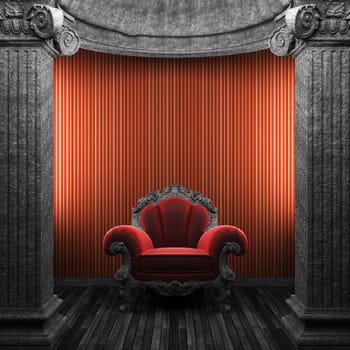 stone columns, chair and wallpaper made in 3D