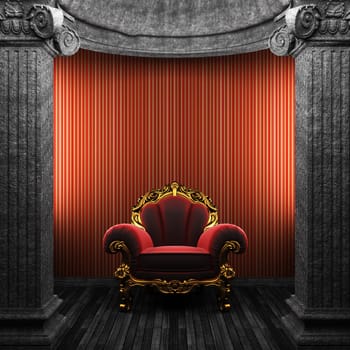 stone columns, chair and wallpaper made in 3D