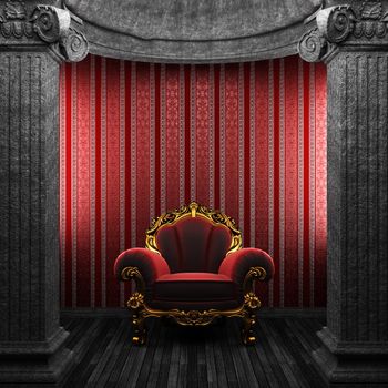 stone columns, chair and wallpaper made in 3D