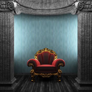 stone columns, chair and wallpaper made in 3D