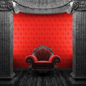 stone columns, chair and wallpaper made in 3D