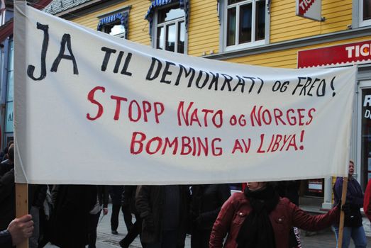 Norwegian anti-war activists protesting the western intervention in Libya.