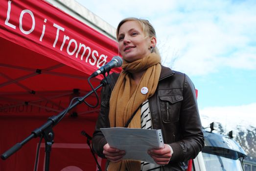 Mari Eifring, politician from the norwegian Red Party (Rødt), speaking in Tromsø 1st of May 2011.