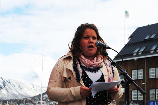 Stine Renate Håheim, norwegian member of parliament from the Labour Party (Arbeiderpartiet), speaking in Tromsø 1st of May 2011.