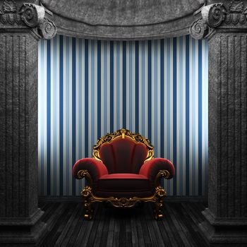 stone columns, chair and wallpaper made in 3D