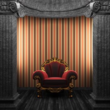 stone columns, chair and wallpaper made in 3D