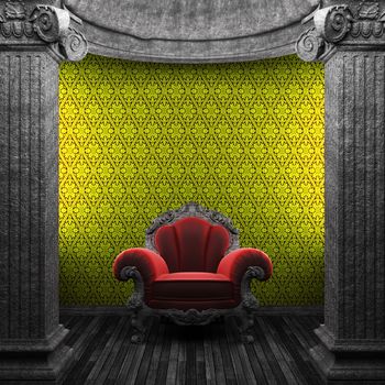 stone columns, chair and wallpaper made in 3D