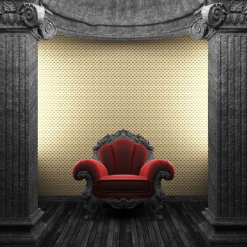 stone columns, chair and wallpaper made in 3D