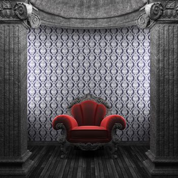 stone columns, chair and wallpaper made in 3D