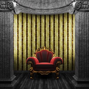 stone columns, chair and wallpaper made in 3D