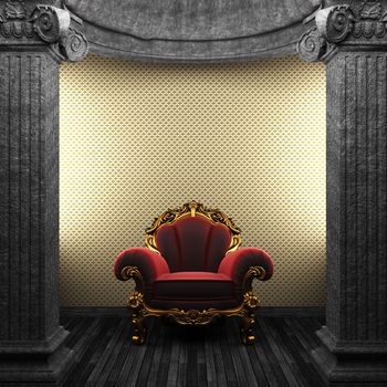 stone columns, chair and wallpaper made in 3D