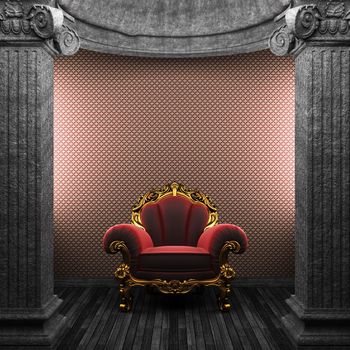 stone columns, chair and wallpaper made in 3D