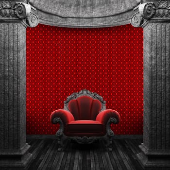 stone columns, chair and wallpaper made in 3D