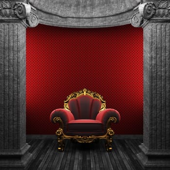 stone columns, chair and wallpaper made in 3D