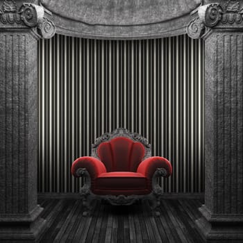 stone columns, chair and wallpaper made in 3D