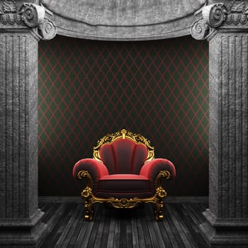 stone columns, chair and wallpaper made in 3D