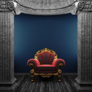 stone columns, chair and wallpaper made in 3D