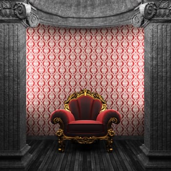 stone columns, chair and wallpaper made in 3D