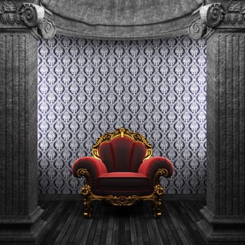 stone columns, chair and wallpaper made in 3D