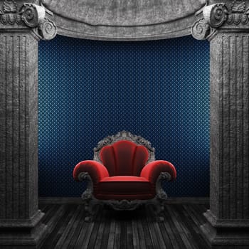 stone columns, chair and wallpaper made in 3D