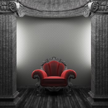 stone columns, chair and wallpaper made in 3D