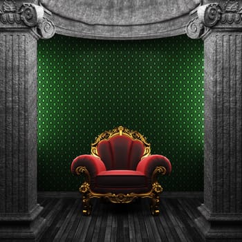 stone columns, chair and wallpaper made in 3D