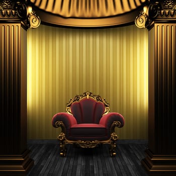 bronze columns, chair and wallpaper made in 3D