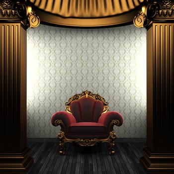 bronze columns, chair and wallpaper made in 3D