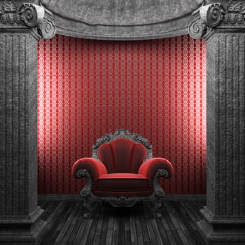 stone columns, chair and wallpaper made in 3D