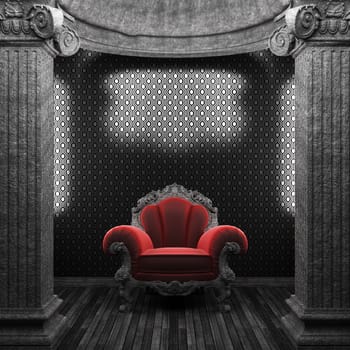 stone columns, chair and wallpaper made in 3D