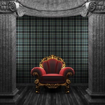 stone columns, chair and wallpaper made in 3D