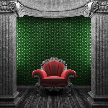 stone columns, chair and wallpaper made in 3D