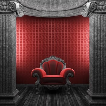 stone columns, chair and wallpaper made in 3D