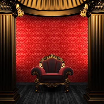 bronze columns, chair and wallpaper made in 3D