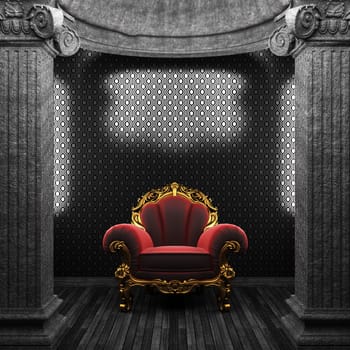 stone columns, chair and wallpaper made in 3D