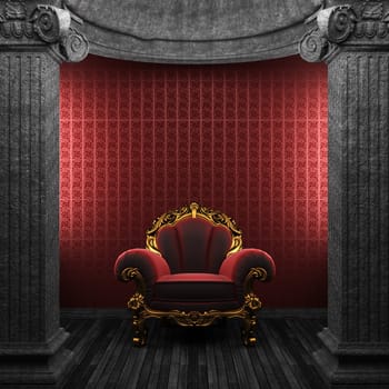 stone columns, chair and wallpaper made in 3D