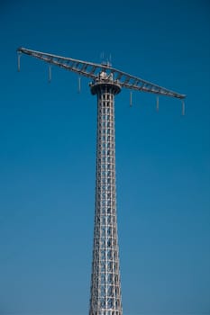 Communications tower with a beautiful blue sky