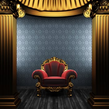 bronze columns, chair and wallpaper made in 3D