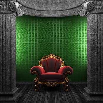 stone columns, chair and wallpaper made in 3D