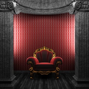 stone columns, chair and wallpaper made in 3D