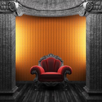 stone columns, chair and wallpaper made in 3D