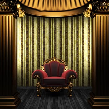 bronze columns, chair and wallpaper made in 3D