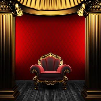 bronze columns, chair and wallpaper made in 3D