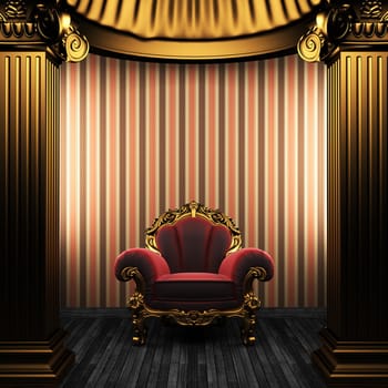 bronze columns, chair and wallpaper made in 3D