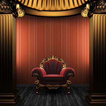 bronze columns, chair and wallpaper made in 3D