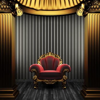 bronze columns, chair and wallpaper made in 3D