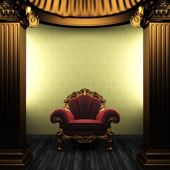 bronze columns, chair and wallpaper made in 3D