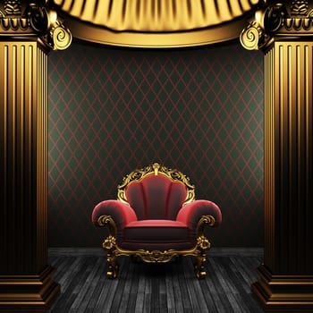 bronze columns, chair and wallpaper made in 3D