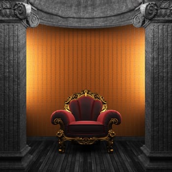 stone columns, chair and wallpaper made in 3D