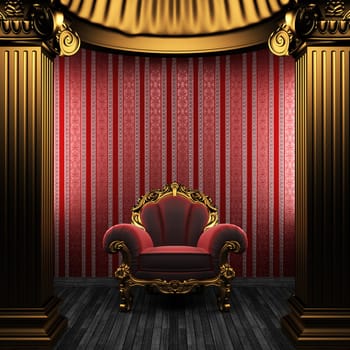 bronze columns, chair and wallpaper made in 3D